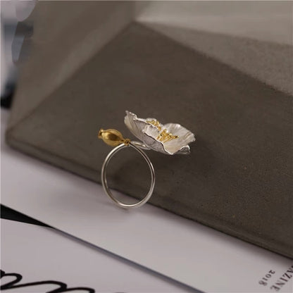 Platinum Gold-Plated Flower Ring – Elegant Gold Point Design for Women