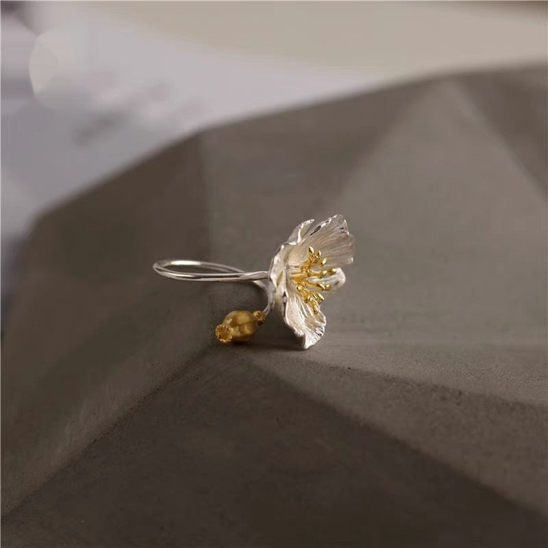 Platinum Gold-Plated Flower Ring – Elegant Gold Point Design for Women