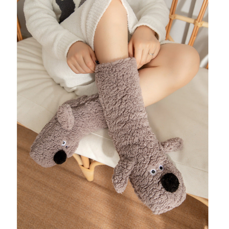 Adorable Cartoon Dog Winter Plush Socks – Warm & Non-Slip for Cozy Days