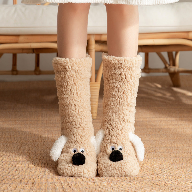 Adorable Cartoon Dog Winter Plush Socks – Warm & Non-Slip for Cozy Days