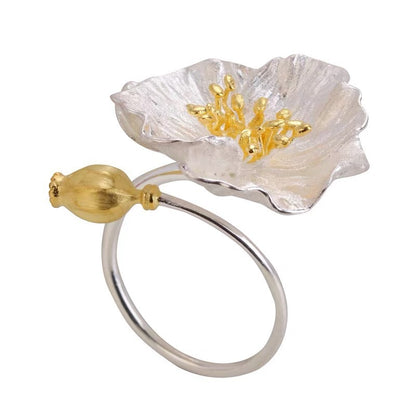 Platinum Gold-Plated Flower Ring – Elegant Gold Point Design for Women