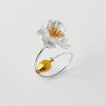 Platinum Gold-Plated Flower Ring – Elegant Gold Point Design for Women